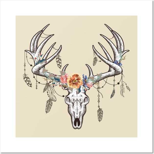 Deer skull Boho Wall Art by Manlangit Digital Studio